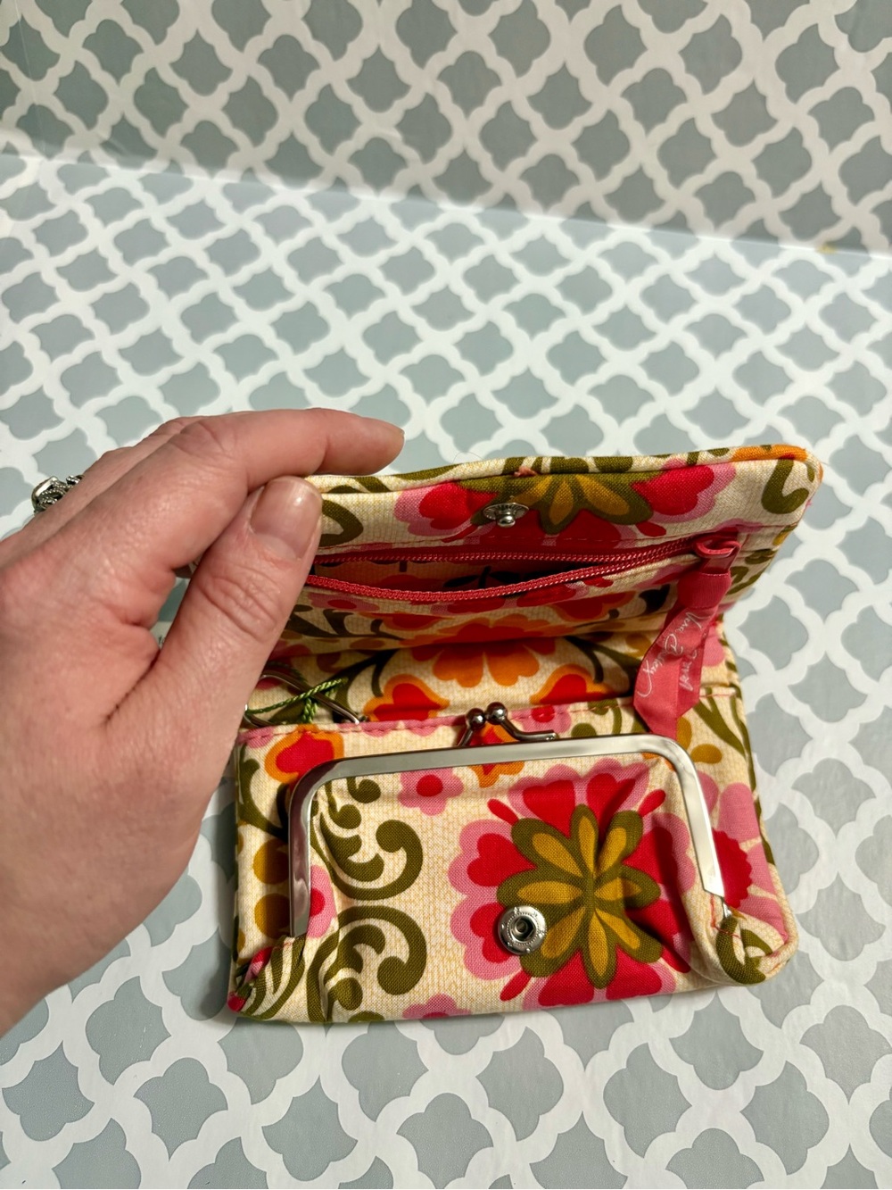 Vera Bradley Floral Quilted Wristlet in Pink, Red, Green and Cream - Picture 5 of 7